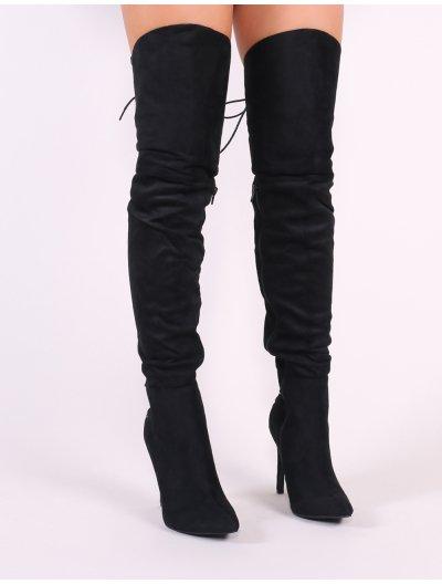 Force Lace Up Over The Knee Boots In Black