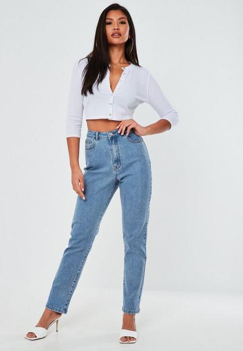 Blue High Waisted Stretch Straight Leg Jeans, Blue