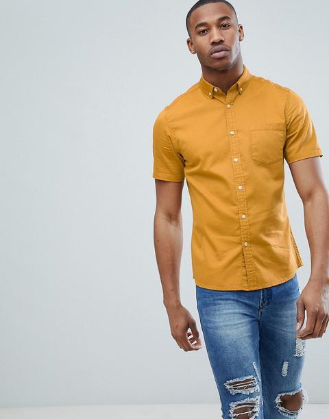 Asos Design - Camicia Di Jeans Slim Elasticizzata Senape - Giallo