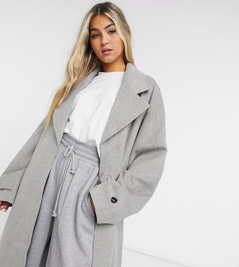 Collusion Longline Brushed Faux Wool Overcoat In Light Grey