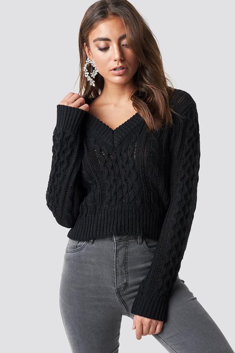 Cropped Cable Knit Sweater