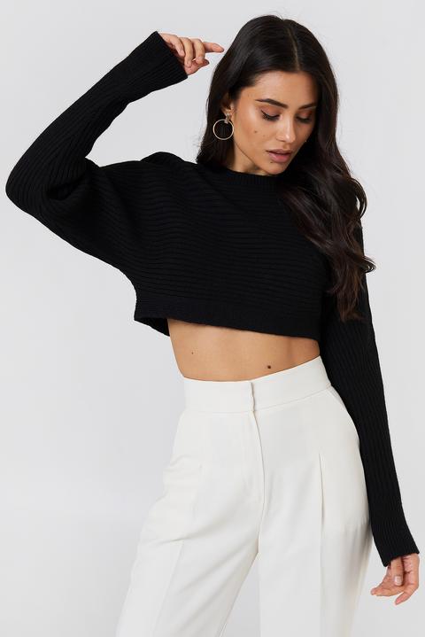 Cropped Batwing Sweater Black