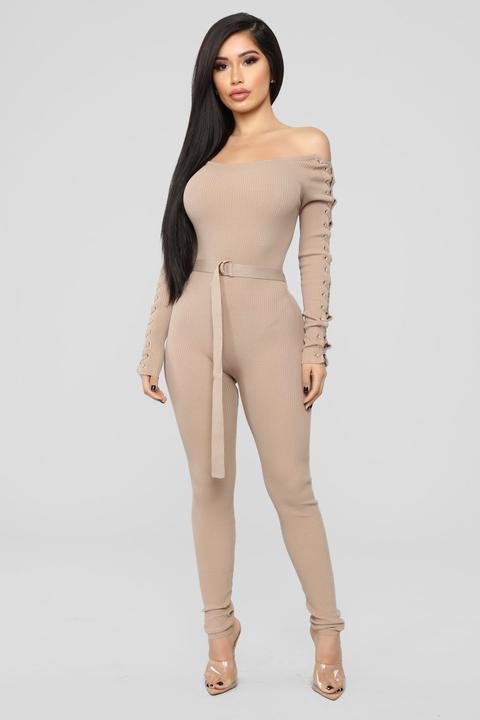 Belt And Tie Jumpsuit - Mocha