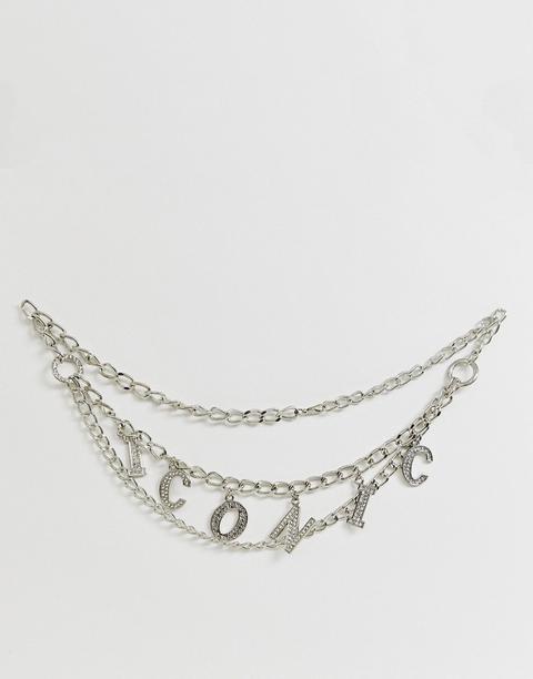 Asos Design Diamante Iconic Slogan Chain Waist And Hip Belt-silver