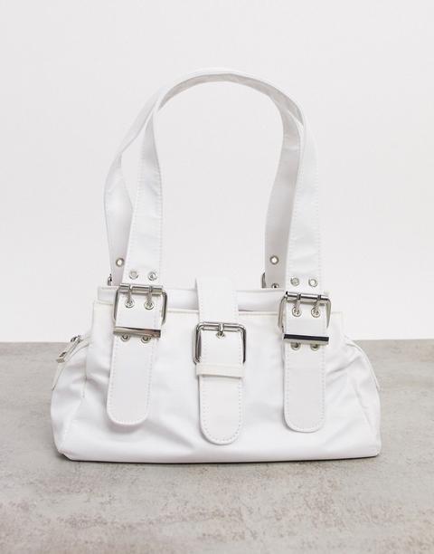 Asos Design White Utility Shoulder Bag With Buckles