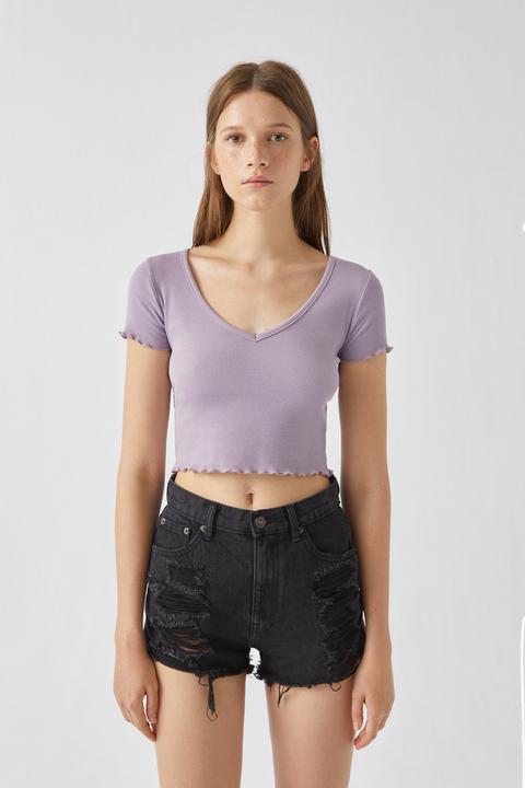 Camiseta Cropped Escote Pico