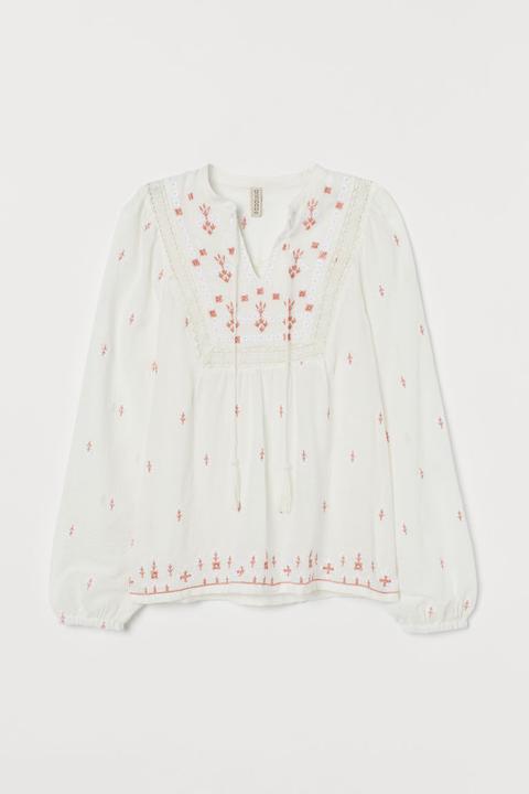 Embroidered Cotton Blouse - White