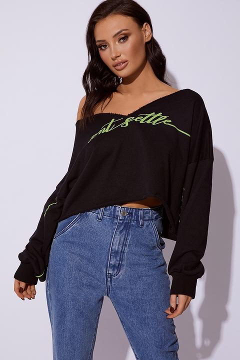 Black Sweaters - Cc Clarke Dont Settle Black Oversized Cropped Sweater