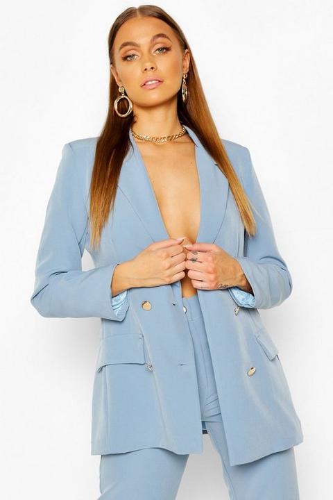 Womens Double Breasted Military Blazer - Blue - 8, Blue