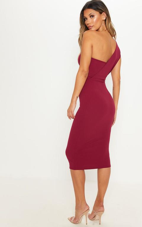 Red one shoulder draped midi clearance dress