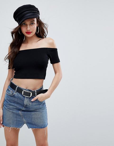 Asos Design - Top Corto A Coste Con Spalle Scoperte - Nero