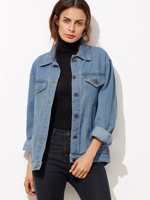 Jacket Botones Bolsillos Denim - Azul