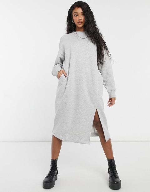 Monki Coba Organic Blend Cotton Knitted Midi Dress In Grey