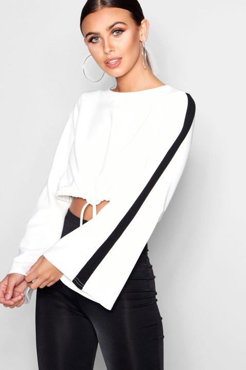 Petite Sports Trim Tie Waist Crop Top