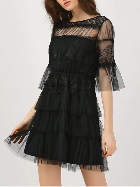 Vestido De Encaje Con Mangas De Encaje De Tul