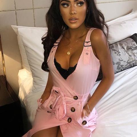 Baby Pink Button Trim Wrapover Front Mini Dress