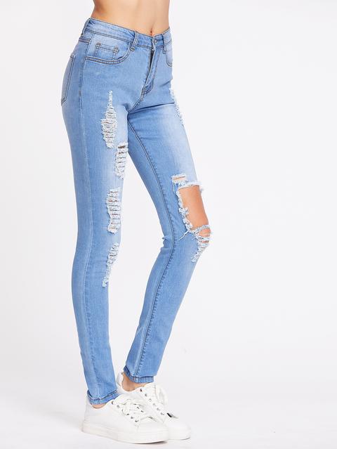 Bleach Wash Distressed Skinny Jeans