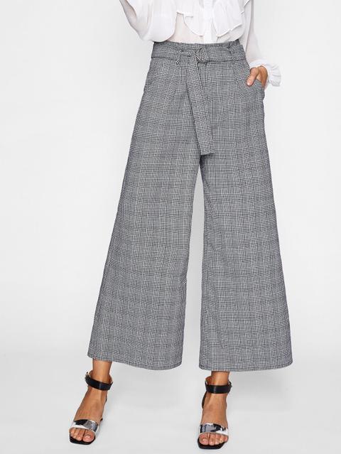 Pantalones Palazzo De Cuadros Con Detalle De Cinturón