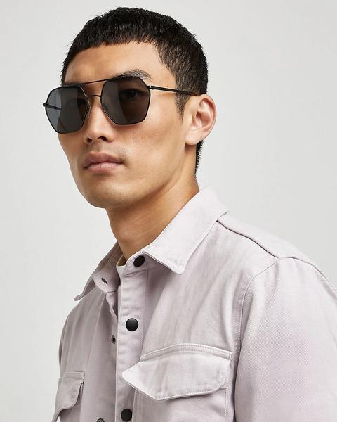 Black Hexagon Shape Aviator Sunglasses