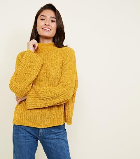 Mustard Flared Sleeve Chenille Jumper New Look