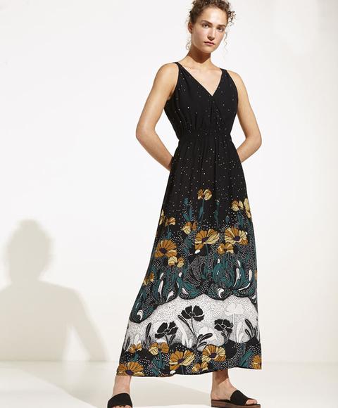 Vestido Flor Color: Negro Talla: S Material: Viscosa,