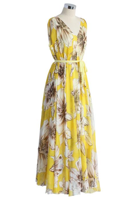 marvelous floral maxi skirt in yellow