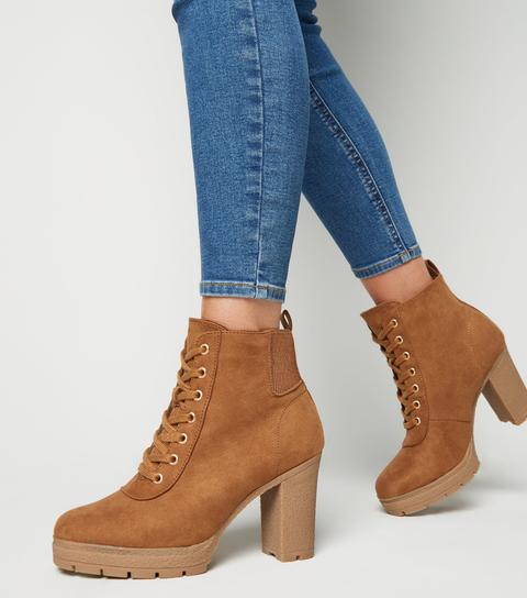 tan lace up heeled boots