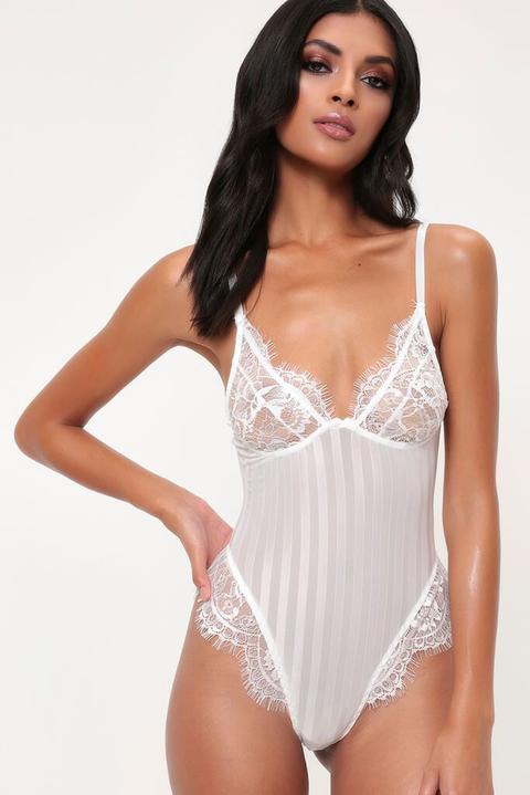 white striped lace bodysuit