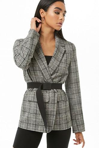 Forever 21 Glen Plaid Print Blazer Cream/black