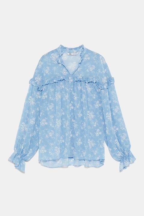 zara blue floral blouse