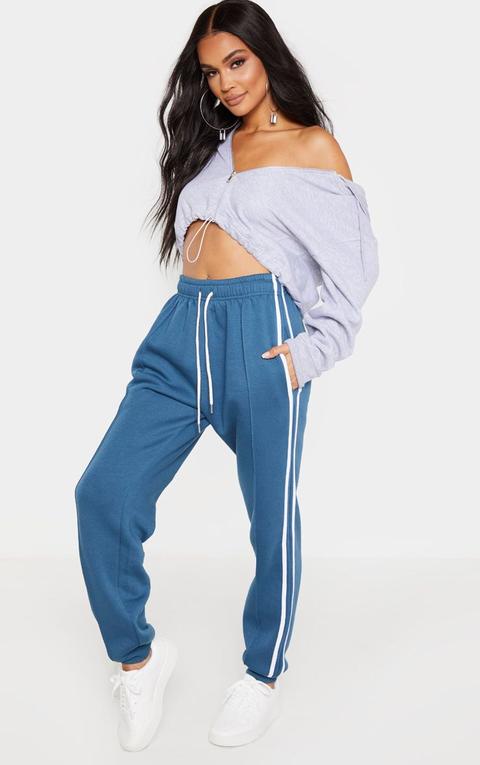 Petrol Blue Double Side Stripe Joggers