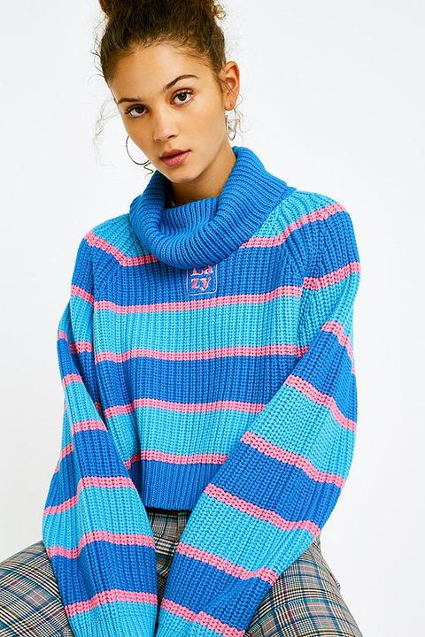 Lazy Oaf Stripe Roll Neck Jumper - Womens L