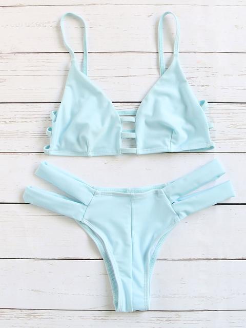 Blue Cutout Strappy Sexy Bikini Set