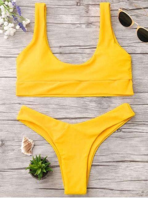Bikini De Cuello Alto Bralette Yellow Bright Yellow Burgundy Army Green Gray Brown Black Red