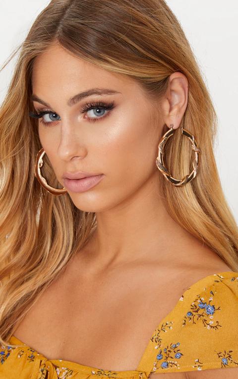 Gold Snake Twist Hoop Earrings, Yellow