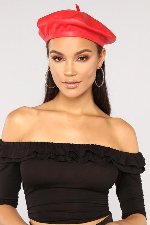 red leather beret