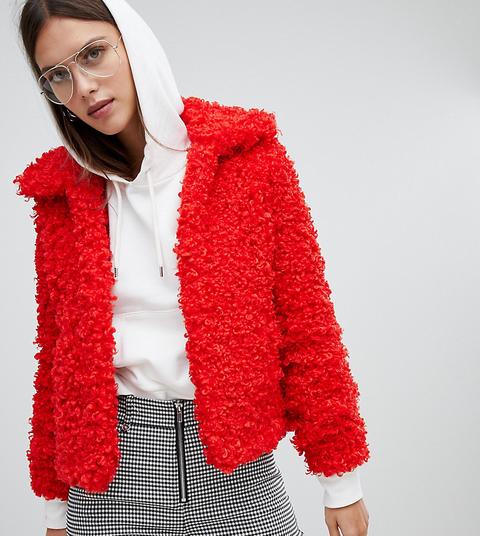 River Island - Giacca Corta Rossa In Pile Borg - Rosso