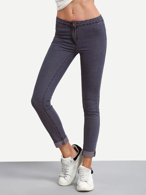 Low Rise Roll Hem Skinny Jeans