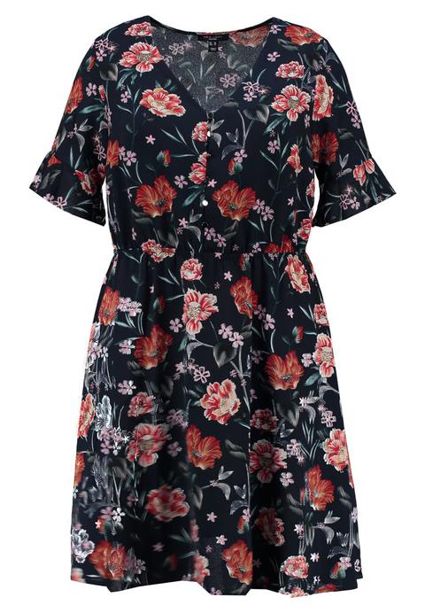 New Look Curves Nina Floral Flute Vestido Camisero Blue