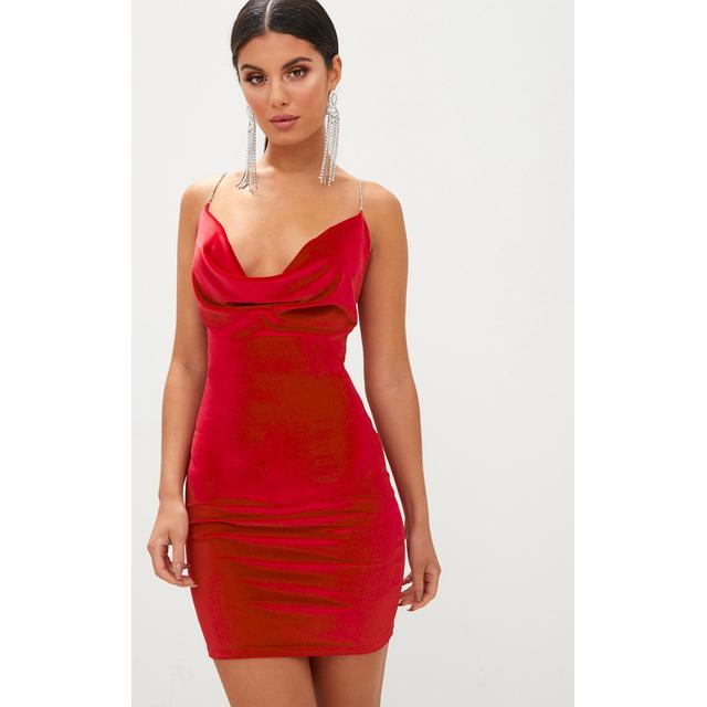 red velvet cowl neck dress