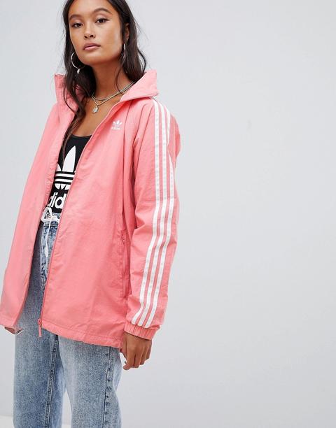 Chaqueta Rosa Con Capucha Y Tres Rayas De Adidas Originals