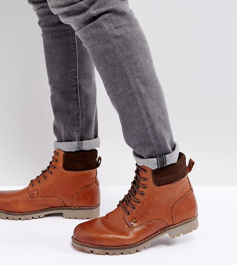 Botas De Trabajo Anchas Con Cordones En Cuero Tostado De Asos