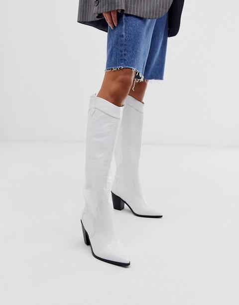 Botas De Caña Alta Estilo Western Sin Cierres En Diseño De Cocodrilo Blanco Catch Up De Asos Design