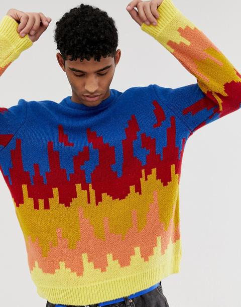 Asos Design Knitted Jumper With Flame Design