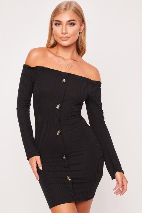 Ellie Black Button Bardot Jumper Dress