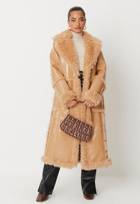 Petite Tan Maxi Aviator Coat, Tan