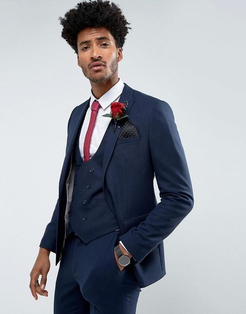 Chaqueta De Traje Ajustada De Tejido Texturizado Azul Marino De Asos Wedding