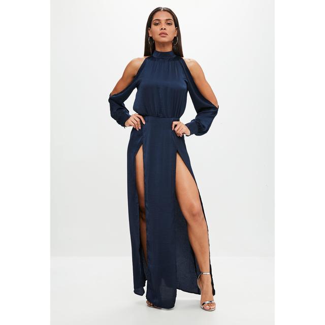 navy split dress
