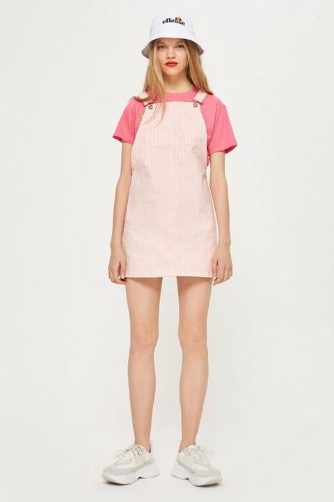 Womens Pinstripe Pinafore Dress - Pink, Pink