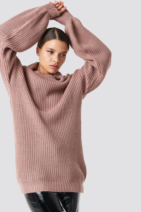 Na-kd High Neck Oversized Knitted Sweater - Pink